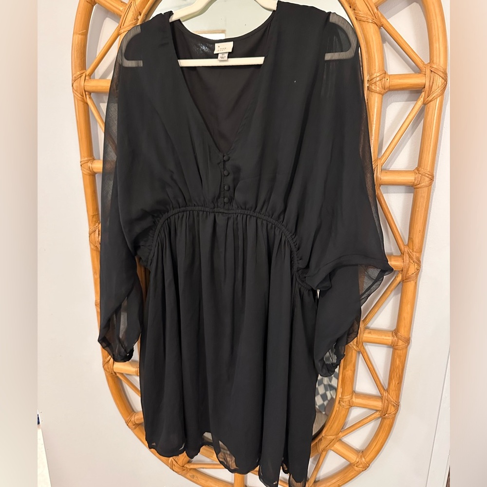 a new day Black Mini Dress with Sheer Dolman Sleeves